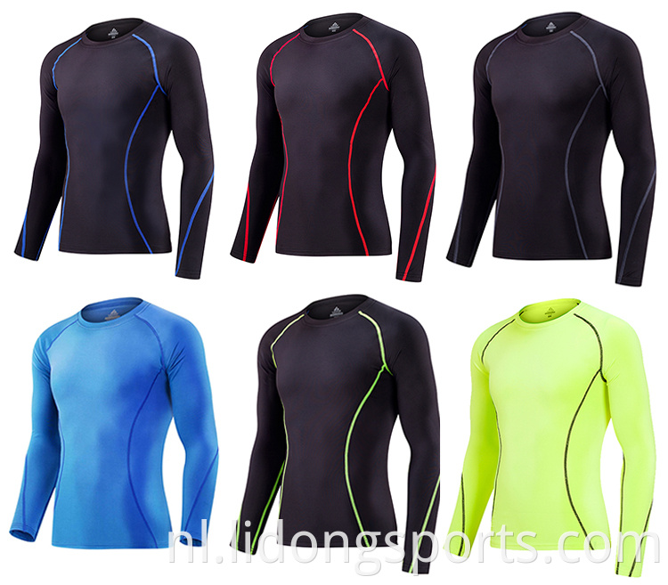 Lidong lange mouwen sportkleding gym fitness heren strakke tops groothandel